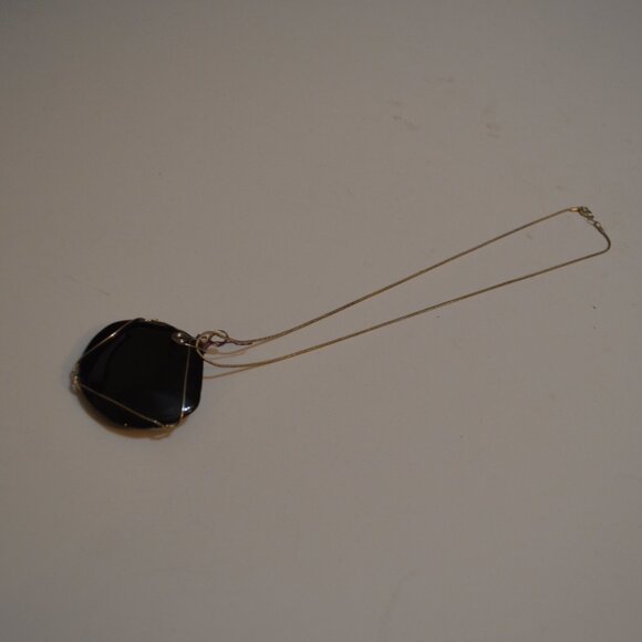 Necklace with Pendant Black Natural Druzy Stone 2'x2' Wired Chain Silvertone~10' - Picture 3 of 9